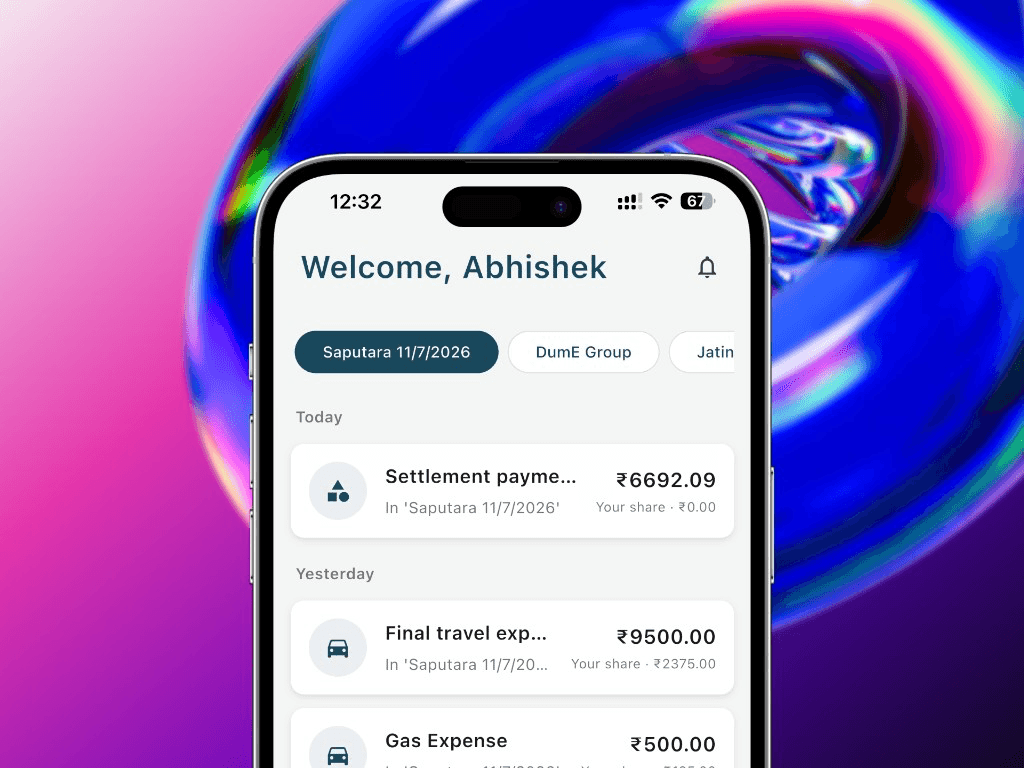Timmy expense app on iPhone — welcome screen with group expenses